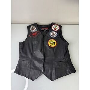 Women's Event Leather Motorcycle Biker Vest Size 6 Black With Patches Custom